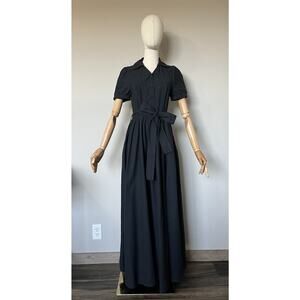 LINEN VIBES Size XS Prairie Cottagecore Linen Blend Black Maxi A-Line Dress